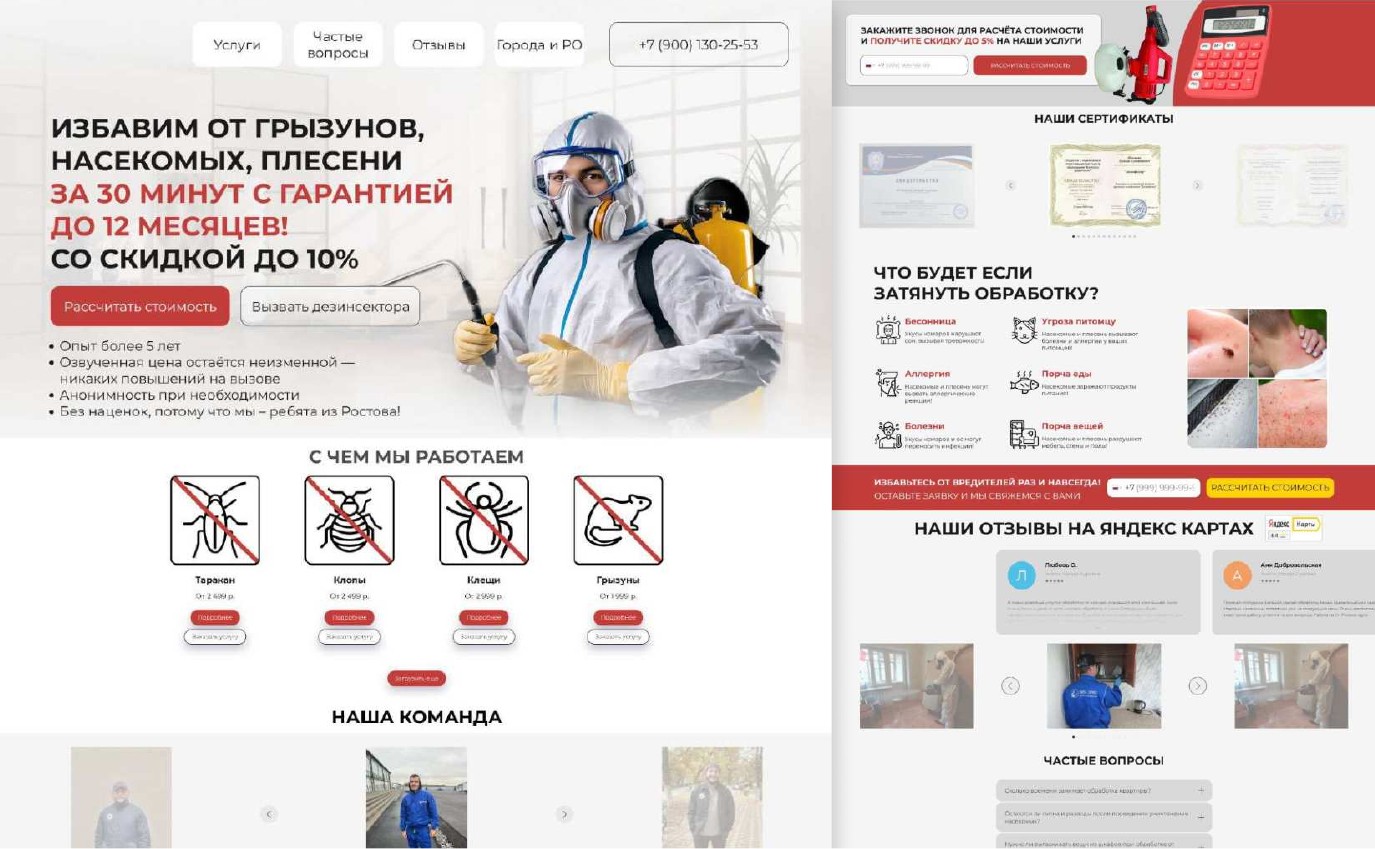 Пример работы № 31 — обработка от вредителей Макет сайта услуг по обработке помещений от вредителей